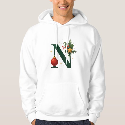 Festive Letter N Holiday  Adult Pullover Hoodie (Devant)