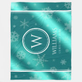 Festive Light Blue Folie Snowflakes Monogram Name Fleece Deken (Voorkant)