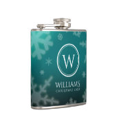 Festive Light Blue Folie Snowflakes Monogram Name Heupfles (Rechts)