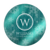 Festive Light Blue Folie Snowflakes Monogram Name Snijplank (Voorkant)