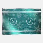 Festive Light Blue Folie Snowflakes Monogram Name Theedoek (Horizontaal)
