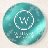 Festive Light Blue Folie Snowflakes Monogram Name Zandsteen Onderzetter (Voorkant)
