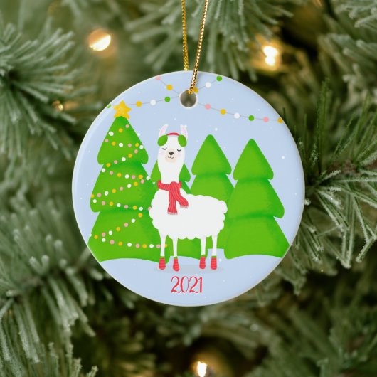 Festive Llama-kerst Keramisch Ornament (Boom)