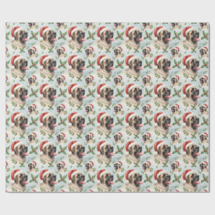 Festive Mastiff Kerstmis Hulst Watercolor Wrap Cadeaupapier