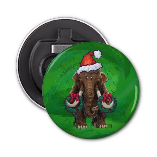 Festive Mastodon on Green Button Flesopener (Voorkant)
