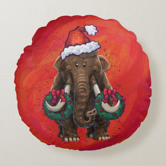 Festive Mastodon op Red Rond Kussen (Voorkant)