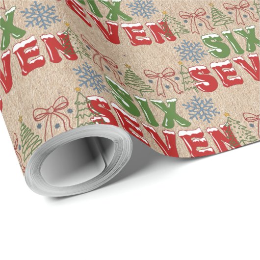 Festive Meme "Six Seven" 6,7 Xmas Trees Kraft Cadeaupapier (Rol Hoek)