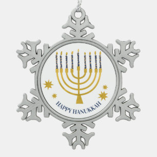 Festive Menorah Candles Happy Hanukkah Tin Sneeuwvlok Ornament