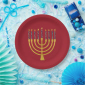 Festive Menorah Hanukkah Blue Candles Elegant Papieren Bordje (Feest)