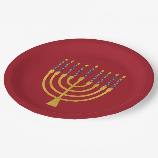 Festive Menorah Hanukkah Blue Candles Elegant Papieren Bordje (Gekanteld)