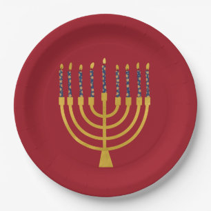 Festive Menorah Hanukkah Blue Candles Elegant Papieren Bordje