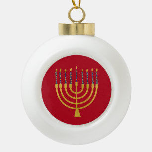 Festive Menorah Hanukkah Blue Candles Tekening Keramische Bal Ornament