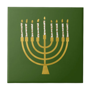 Festive Menorah Hanukkah Candles Elegant Green Tegeltje