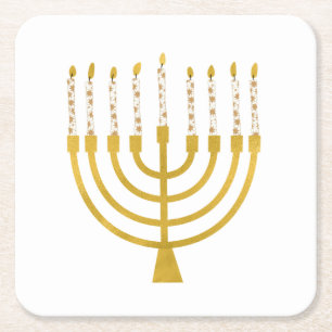Festive Menorah Hanukkah Candles Elegant Minimal Vierkante Kartonnen Onderzetter