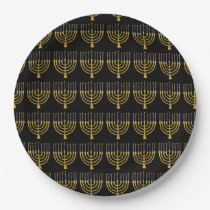 Festive Menorah Hanukkah Candles Elegant Pattern Papieren Bordje