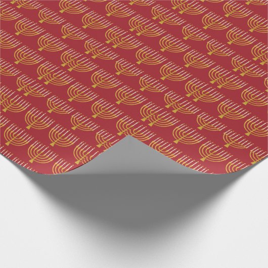 Festive Menorah Hanukkah Candles Pattern Red Cadeaupapier (Hoek)