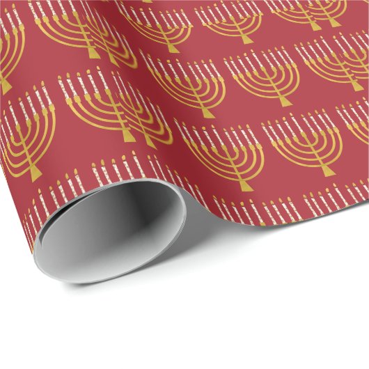 Festive Menorah Hanukkah Candles Pattern Red Cadeaupapier (Rol Hoek)