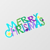Festive Merry Christmas Text Colourful Letters Raamsticker (Vel)