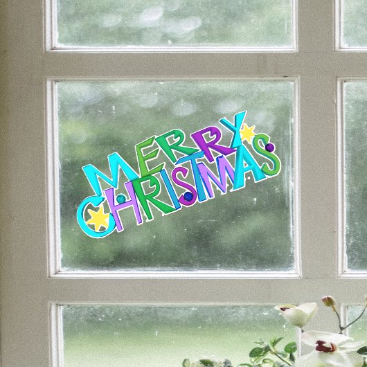 Festive Merry Christmas Text Colourful Letters Raamsticker