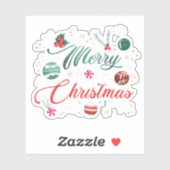 Festive Merry Christmas Typography with Ornaments Sticker (Vel)