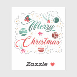Festive Merry Christmas Typography with Ornaments Sticker