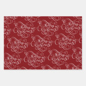 Festive Merry Fancy Script Red Inpakpapier Vel (Voorkant 3)