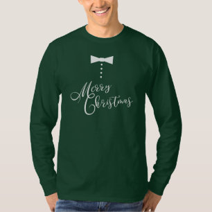 Festive Merry kerstbow Stropdas Tuxedo Style T-shirt
