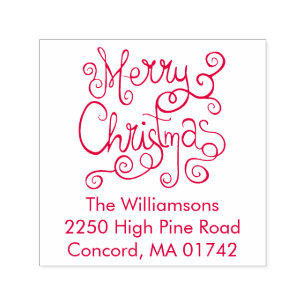 Festive Merry Kerstkalligraphy Return Address Zelfinktende Stempel