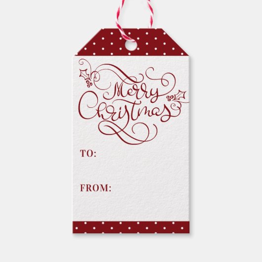 Festive Merry Kerstmis Fancy script Uw kleur Cadeaulabel (Voorkant)