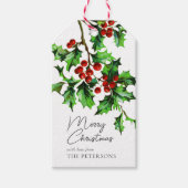 Festive Merry Kerstmis Holly Berries Cadeaulabel (Voorkant)