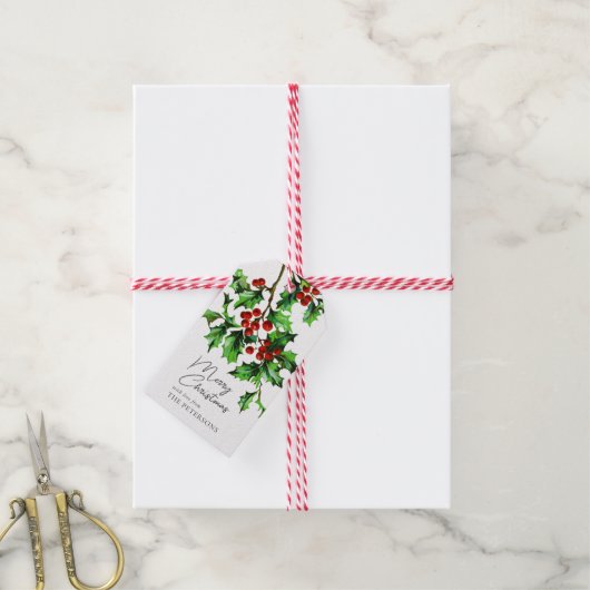 Festive Merry Kerstmis Holly Berries Cadeaulabel (Met Touw)