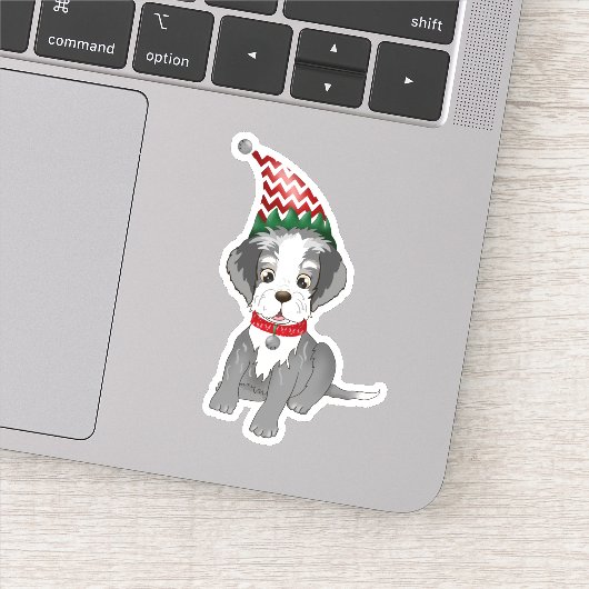Festive Miniature Schnauzer Puppy Sticker (Detail)