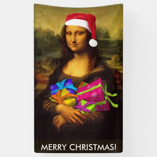 Festive Mona Lisa Santa Claus Spandoek (Verticaal)