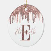 Festive Monogram Roos Gold Glitter Drip Keramisch Ornament (Links)
