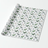 Festive Moose, Trees en Sneeuwkerstpatroon Cadeaupapier (Uitgerold)