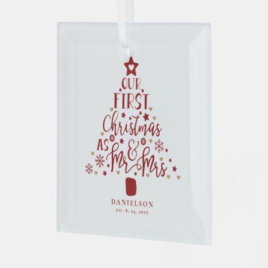 Festive Mr. en Mrs. Newly Weds kerstboom Glas Ornament (Voorkant links)
