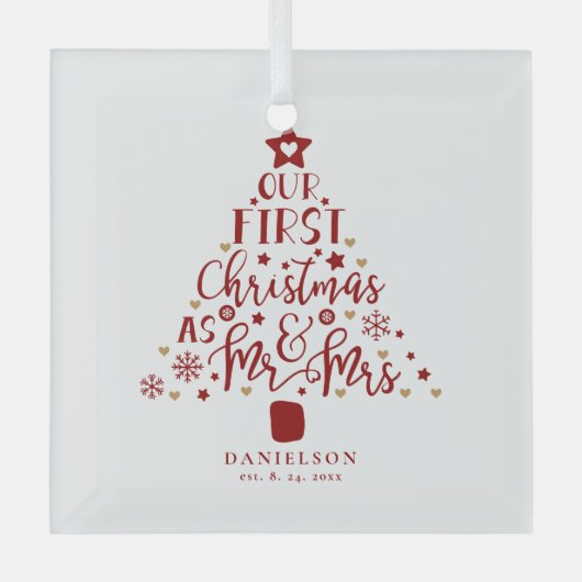 Festive Mr. en Mrs. Newly Weds kerstboom Glas Ornament (Voorkant)