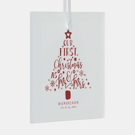 Festive Mr. en Mrs. Newly Weds kerstboom Glas Ornament (Voorkant Rechts)