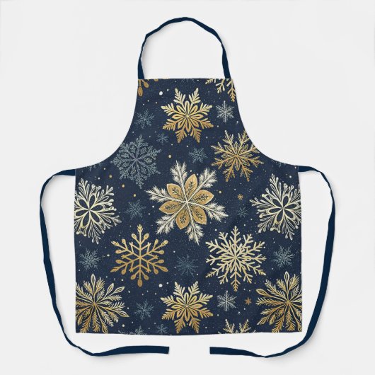 Festive Navy Blue & Gold Snowflake Pattern Schort (Voorkant)