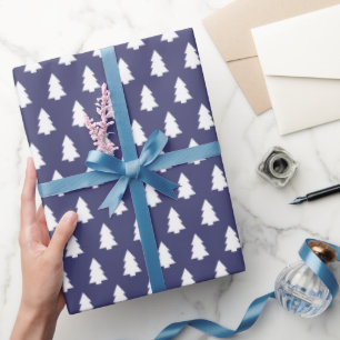 Festive Navy Blue White-kerstboompatroon Cadeaupapier
