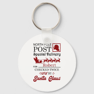 Festive North Pole-levering voegt naam toe Sleutelhanger