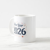 Festive Nouvel An 2026 tasse avec étoiles et feux (Devant gauche)