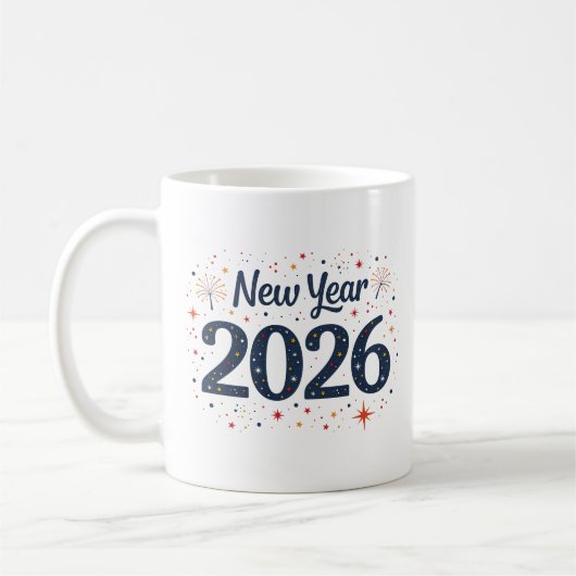 Festive Nouvel An 2026 tasse avec étoiles et feux (Gauche)