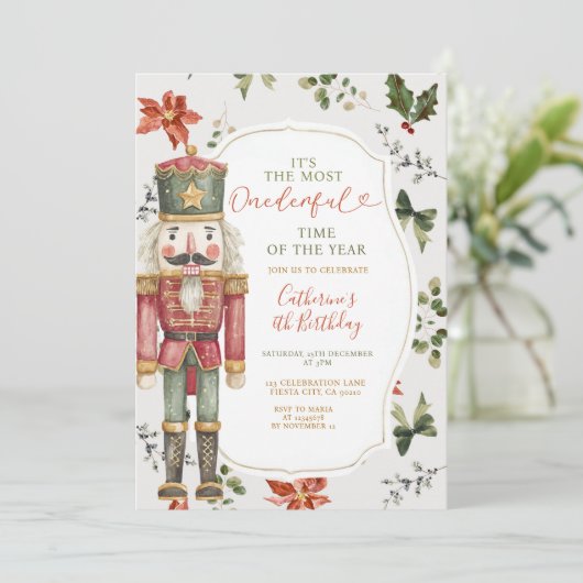Festive Nutcracker Christmas Elegant Greenery Kaart (Staand voorkant)