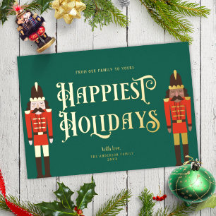Festive Nutcracker-kerstgroen, niet-fotogoud Folie Feestdagenkaart