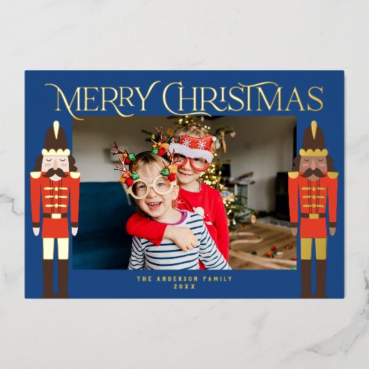 Festive Nutcrackers Lijst Foto Folie Feestdagenkaart (Voorkant)