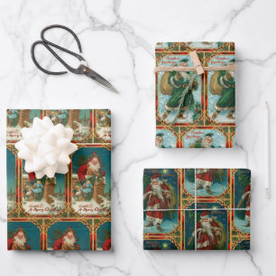 Festive Old World Santa Claus Inpakpapier Vel