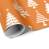 Festive Orange and White Christmas Tree Pattern Cadeaupapier (Rol Hoek)