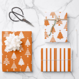 Festive Orange and White Christmas Tree Pattern Inpakpapier Vel