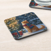 Festive Orange Cat Hard Plastic Coaster Set Bier Onderzetter (Linkerzijde)